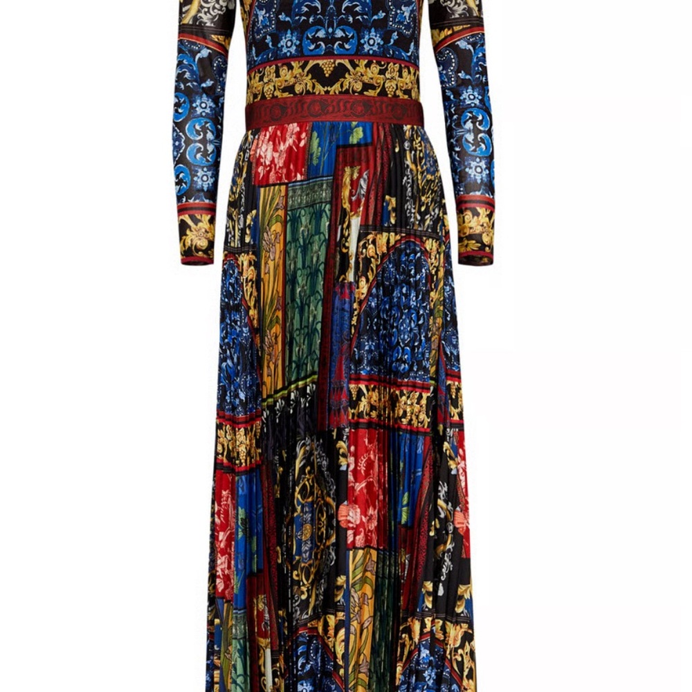 Alice + Olivia Blue and Red Patterned Midi Dress - Picture 4 of 6